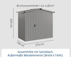 EcoStar Metallgerätehaus Euroline ESD3 graualuminium 214 x 118 cm 1-flg.