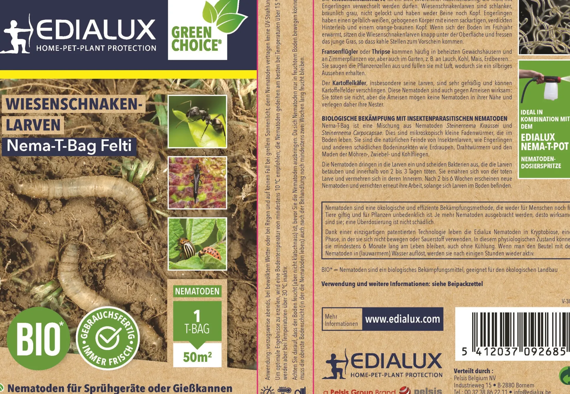 Edialux Nematoden T-Bag Felti gegen Wiesenschnakenlarven 50 m²