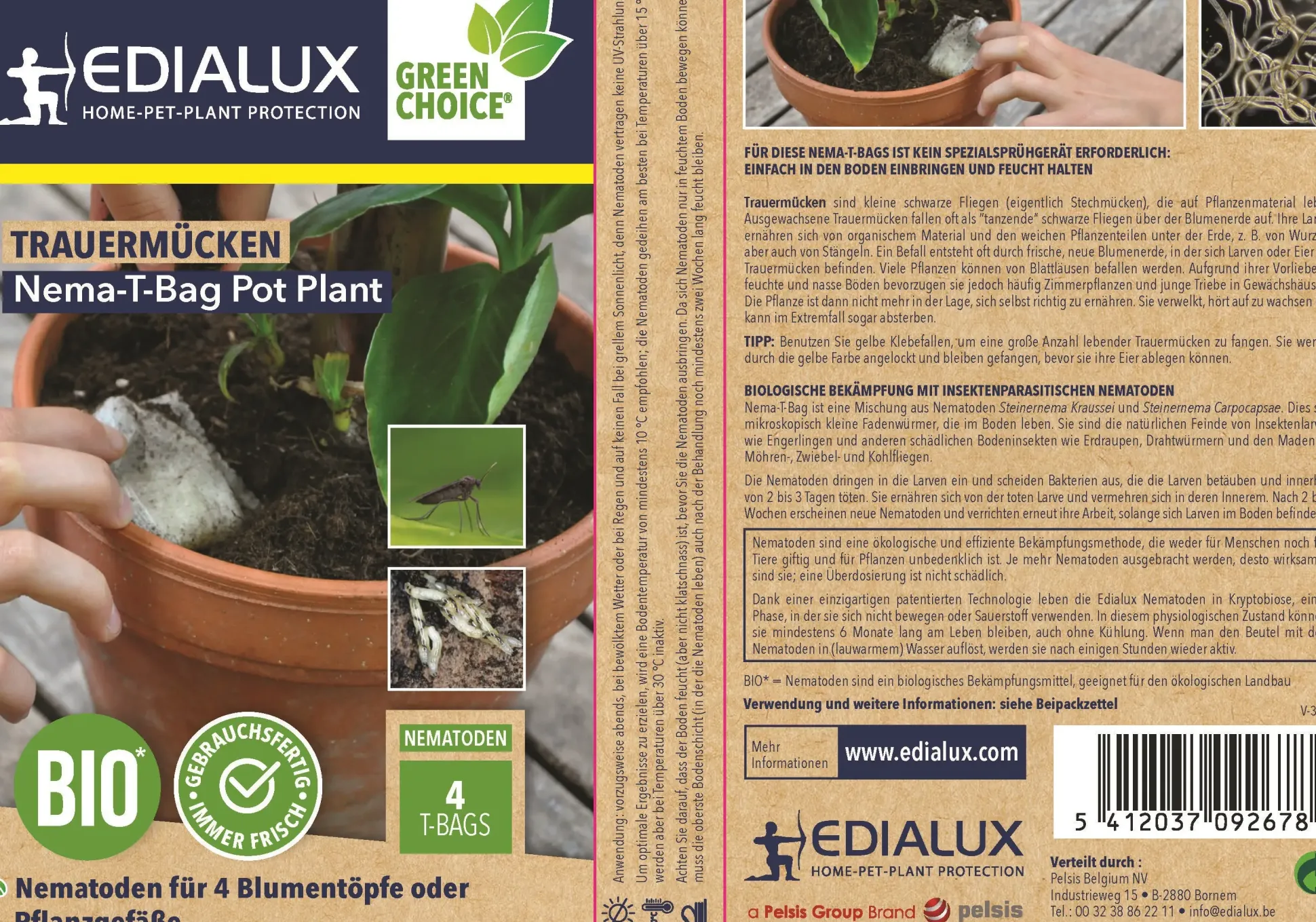 Edialux Nematoden T-Bag Pot Plant gegen Trauermücken 4 Pads
