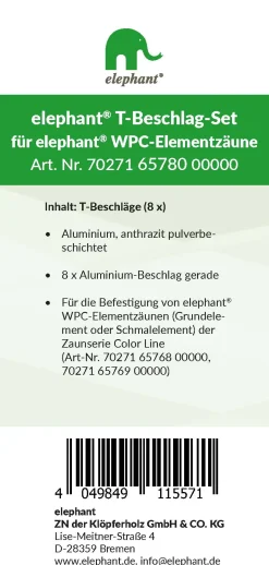 elephant T-Beschlagset Color Line Grund-/Schmalelement anthrazit 8 Stück