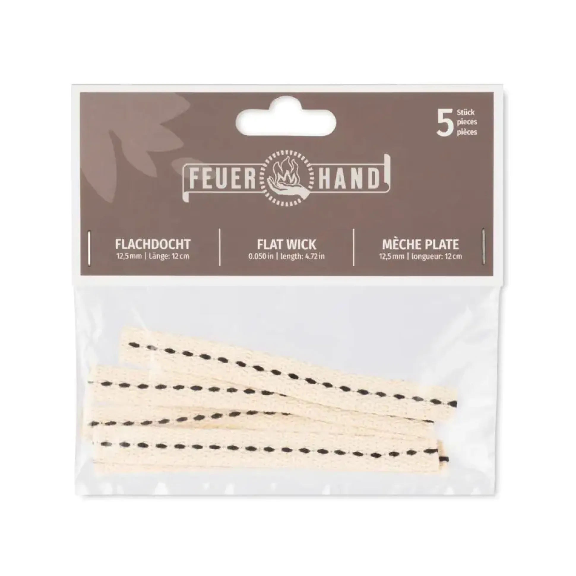 Feuerhand Flachdocht 12,5 mm x 12 cm (5 Stk) Material: 100 % Baumwolle