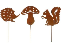Flamingo Gartenstecker Waldtiere & Pilz rostbraun 40 cm 3 Stück
