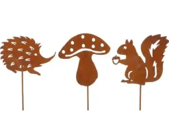 Flamingo Gartenstecker Waldtiere & Pilz rostbraun 15 cm 6 Stück