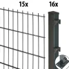 Floraworld Doppelstabmatten-Zaun Set Comfort 30 m 201 x 143 cm mit Bodenplatte & 16 Pfosten 149 cm anthrazit