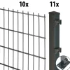 Floraworld Doppelstabmatten-Zaun Set Comfort 20 m 201 x 163 cm mit Bodenplatte & 11 Pfosten 169 cm anthrazit