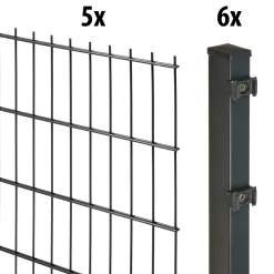 Floraworld Doppelstabmatten-Zaun Set Comfort 10 m 201 x 143 cm inkl. 6 Pfosten 200 cm anthrazit