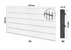 Floraworld Doppelstabmatten-Zaun Set Comfort 10 m 201 x 103 cm inkl. 6 Pfosten 160 cm anthrazit
