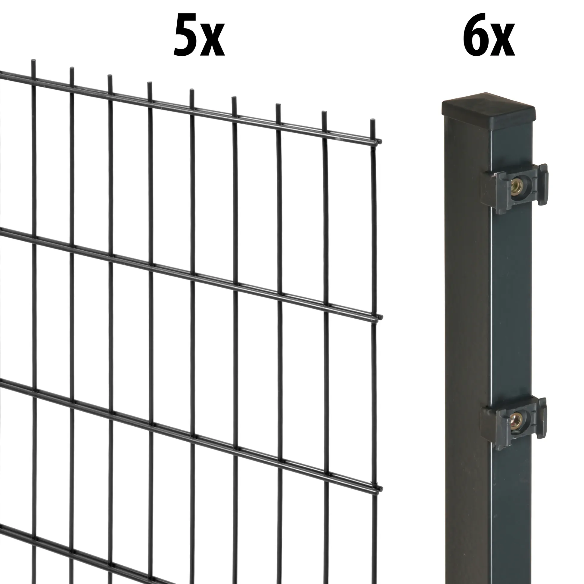 Floraworld Doppelstabmatten-Zaun Set Comfort 10 m 201 x 103 cm inkl. 6 Pfosten 160 cm anthrazit