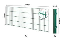 Floraworld Doppelstabmatten-Zaun Set 10 m 201 x 83 cm inkl. 6 Pfosten 125 cm moosgrün