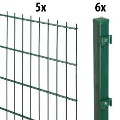 Floraworld Doppelstabmatten-Zaun Set 10 m 201 x 83 cm inkl. 6 Pfosten 125 cm moosgrün