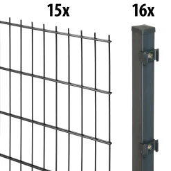 Floraworld Doppelstabmatten-Zaun Set 30 m 201 x 163 cm inkl. 16 Pfosten 220 cm anthrazit