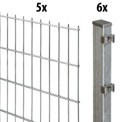 Floraworld Doppelstabmatten-Zaun Set 10 m 201 x 203 cm inkl. 6 Pfosten 260 cm feuerverzinkt