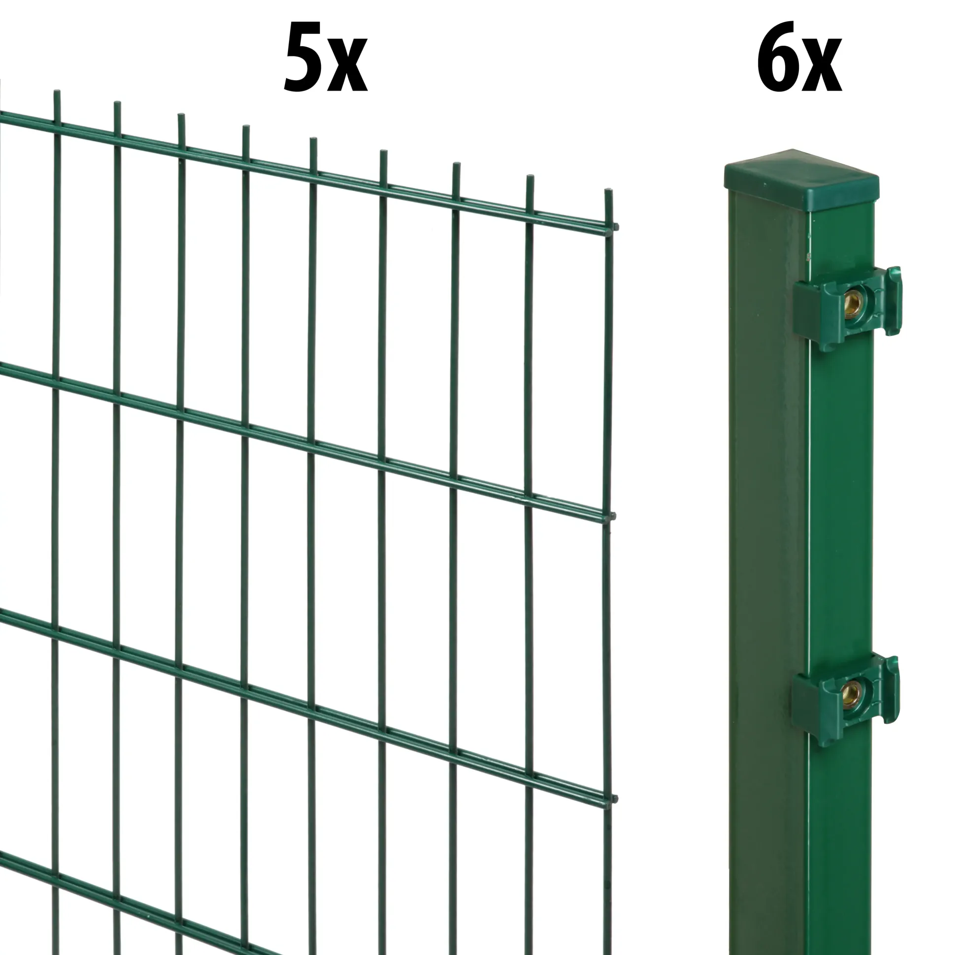 Floraworld Doppelstabmatten-Zaun Set Comfort 10 m 201 x 143 cm inkl. 6 Pfosten 200 cm moosgrün