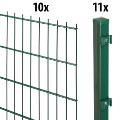 Floraworld Doppelstabmatten-Zaun Set 20 m 201 x 143 cm inkl. 11 Pfosten 200 cm moosgrün