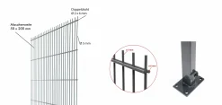 Floraworld Doppelstabmatten-Zaun Set Comfort 10 m 201 x 103 cm mit Bodenplatte & 6 Pfosten 109 cm anthrazit