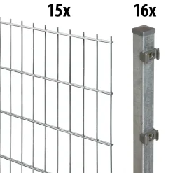Floraworld Doppelstabmatten-Zaun Set 30 m 201 x 83 cm inkl. 16 Pfosten 125 cm feuerverzinkt