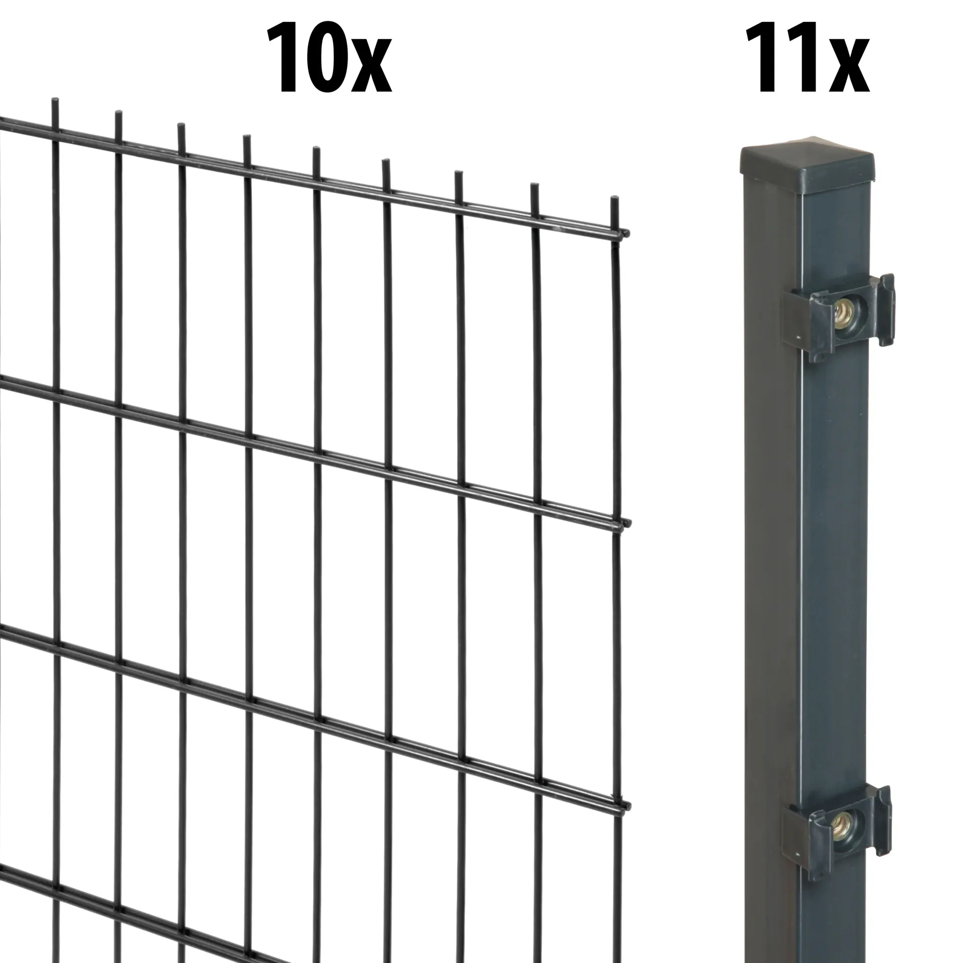 Floraworld Doppelstabmatten-Zaun Set Comfort 20 m 201 x 103 cm inkl. 11 Pfosten 150 cm anthrazit