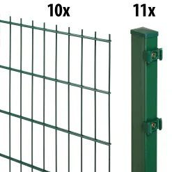 Floraworld Doppelstabmatten-Zaun Set Comfort 20 m 201 x 203 cm inkl. 11 Pfosten 260 cm moosgrün