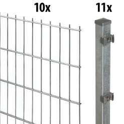 Floraworld Doppelstabmatten-Zaun Set 20 m 201 x 83 cm inkl. 11 Pfosten 125 cm feuerverzinkt