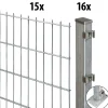 Floraworld Doppelstabmatten-Zaun Set Comfort 30 m 201 x 163 cm mit Bodenplatte & 16 Pfosten 169 cm feuerverzinkt