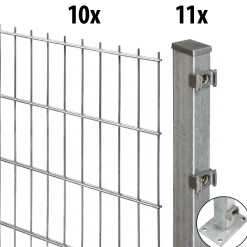 Floraworld Doppelstabmatten-Zaun Set Comfort 20 m 201 x 83 cm mit Bodenplatte & 11 Pfosten 89 cm feuerverzinkt