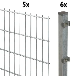Floraworld Doppelstabmatten-Zaun Set Comfort 10 m 201 x 103 cm inkl. 6 Pfosten 150 cm feuerverzinkt