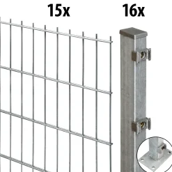 Floraworld Doppelstabmatten-Zaun Set Comfort 30 m 201 x 83 cm mit Bodenplatte & 16 Pfosten 89 cm feuerverzinkt