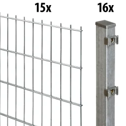 Floraworld Doppelstabmatten-Zaun Set Comfort 30 m 201 x 123 cm inkl. 16 Pfosten 180 cm feuerverzinkt