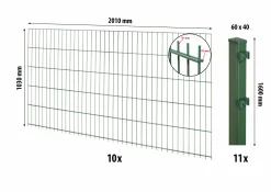 Floraworld Doppelstabmatten-Zaun Set Comfort 20 m 201 x 103 cm inkl. 11 Pfosten 160 cm moosgrün