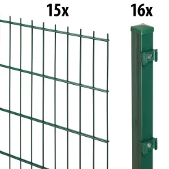 Floraworld Doppelstabmatten-Zaun Set 30 m 201 x 83 cm inkl. 16 Pfosten 125 cm moosgrün