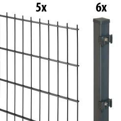 Floraworld Doppelstabmatten-Zaun Set 10 m 201 x 183 cm inkl. 6 Pfosten 240 cm anthrazit