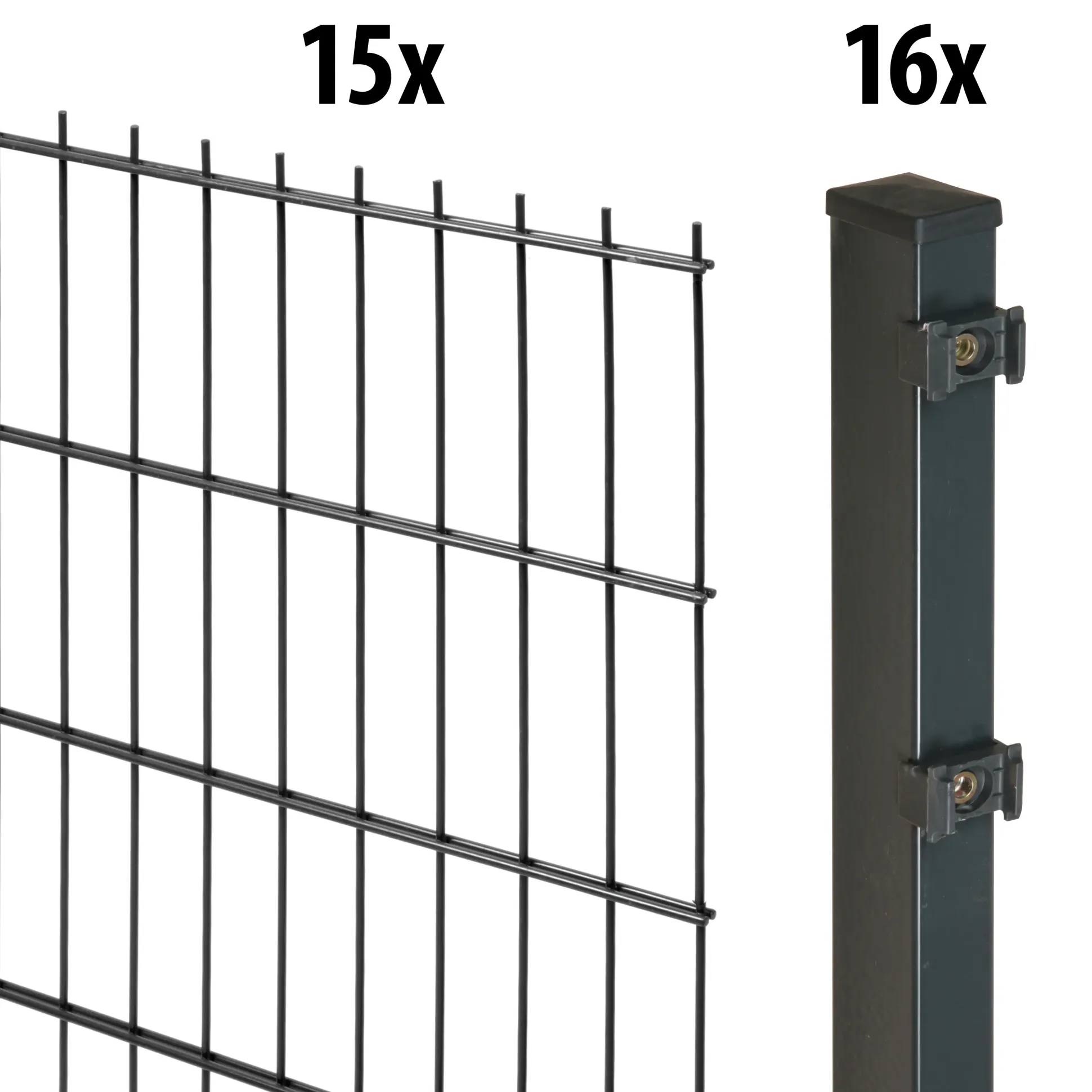 Floraworld Doppelstabmatten-Zaun Set Comfort 30 m 201 x 143 cm inkl. 16 Pfosten 200 cm anthrazit
