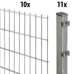 Floraworld Doppelstabmatten-Zaun Set Comfort 20 m 201 x 183 cm inkl. 11 Pfosten 240 cm feuerverzinkt