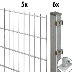Floraworld Doppelstabmatten-Zaun Set Comfort 10 m 201 x 163 cm mit Bodenplatte & 6 Pfosten 169,3 cm feuerverzinkt