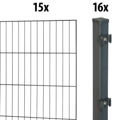 Floraworld Einstabmatten-Zaun Set Classic 30 m 200 x 125 cm inkl. 16 Pfosten 170 cm anthrazit