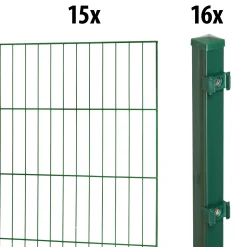 Floraworld Einstabmatten-Zaun Set Classic 30 m 200 x 100 cm inkl. 16 Pfosten 150 x 4 cm moosgrün