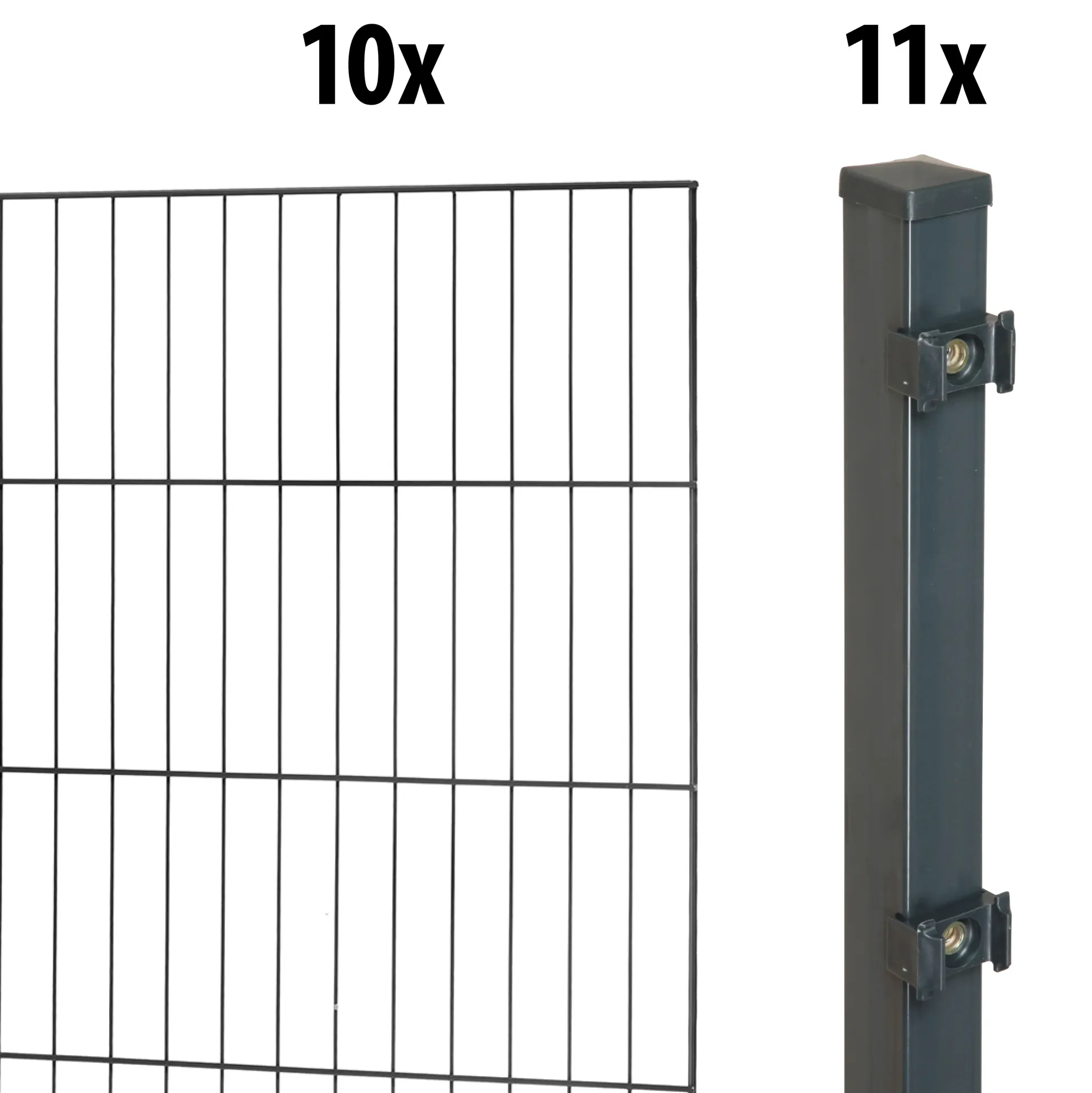 Floraworld Einstabmatten-Zaun Set Classic 20 m 200 x 125 cm inkl. 11 Pfosten 170 cm anthrazit