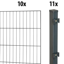 Floraworld Einstabmatten-Zaun Set Classic 20 m 200 x 50 cm inkl. 11 Pfosten 100 cm anthrazit