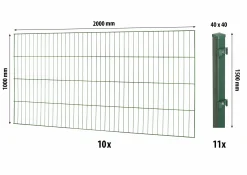 Floraworld Einstabmatten-Zaun Set Classic 20 m 200 x 100 cm inkl. 11 Pfosten 150 x 4 cm moosgrün