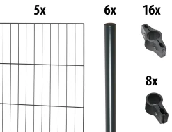 Floraworld Einstabmatten-Zaun Set Classic 10 m 200 x 175 cm inkl. 16 Pfosten 225 cm anthrazit