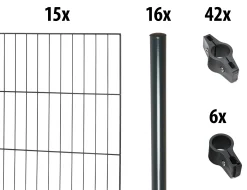 Floraworld Einstabmatten-Zaun Set Classic 30 m 200 x 100 cm inkl. 16 Pfosten 150 cm anthrazit