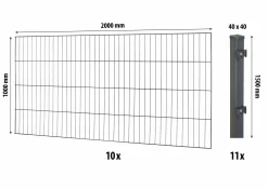 Floraworld Einstabmatten-Zaun Set Classic 20 m 200 x 100 cm inkl. 11 Pfosten 150 x 4 cm anthrazit