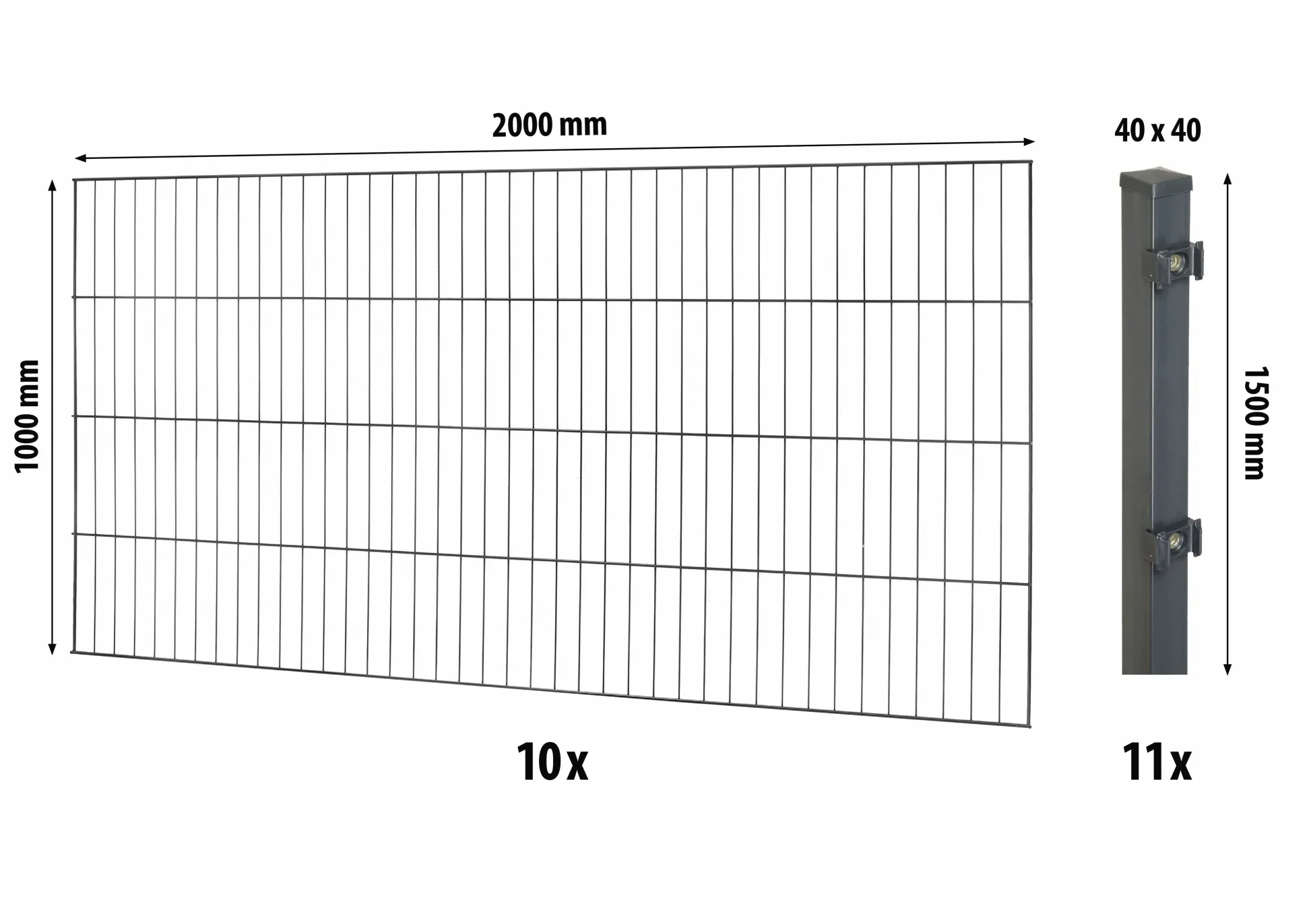 Floraworld Einstabmatten-Zaun Set Classic 20 m 200 x 100 cm inkl. 11 Pfosten 150 x 4 cm anthrazit