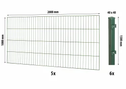 Floraworld Einstabmatten-Zaun Set Classic 10 m 200 x 100 cm inkl. 6 Pfosten 150 cm moosgrün