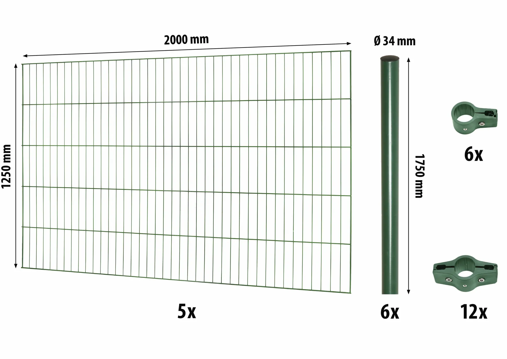 Floraworld Einstabmatten-Zaun Set Classic 10 m 200 x 125 cm inkl. 6 Pfosten 175 cm moosgrün