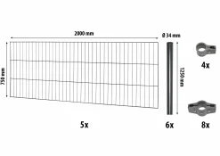 Floraworld Einstabmatten-Zaun Set Classic 10 m 200 x 75 cm inkl. 6 Pfosten 125 cm anthrazit