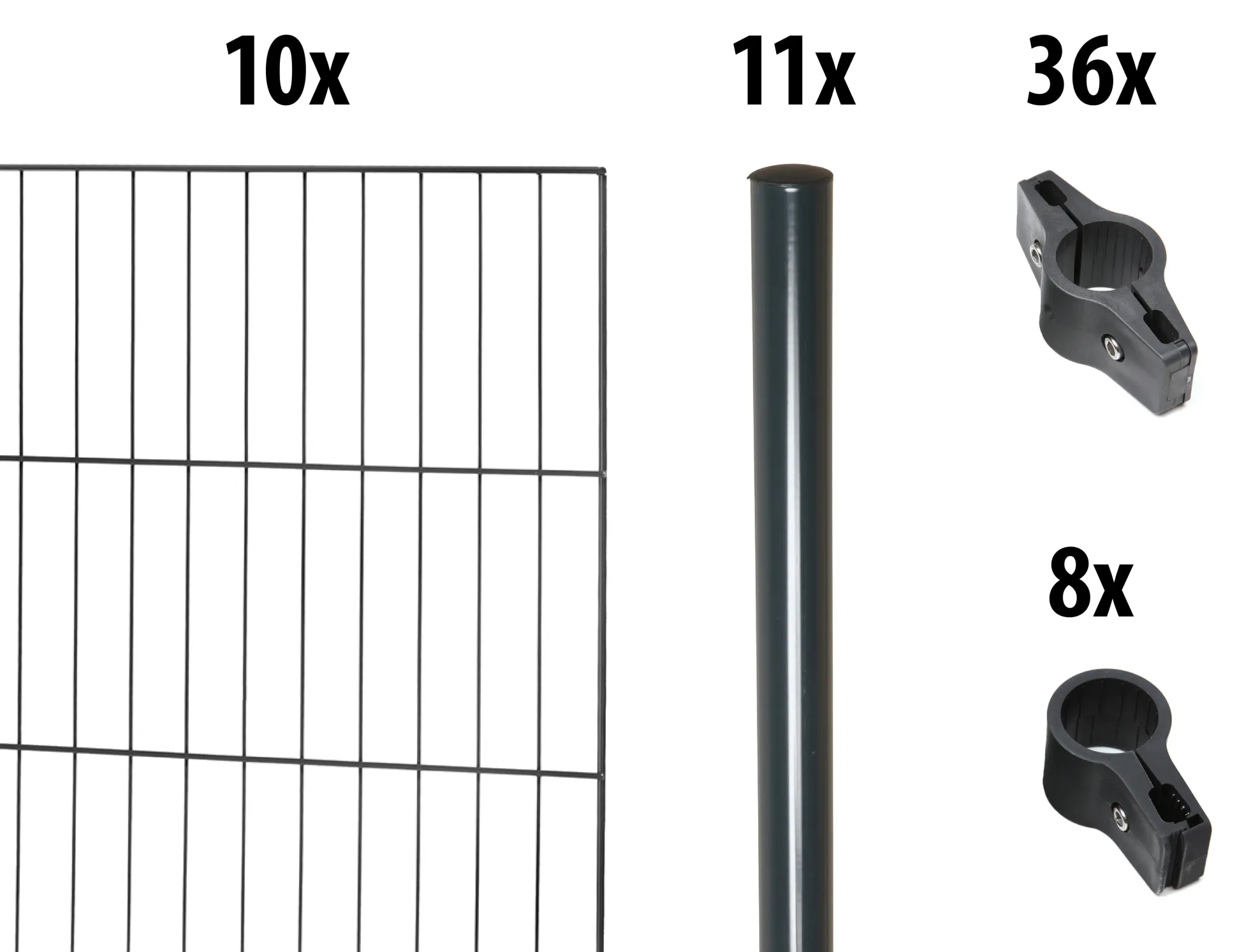 Floraworld Einstabmatten-Zaun Set Classic 20 m 200 x 175 cm inkl. 11 Pfosten 225 cm anthrazit