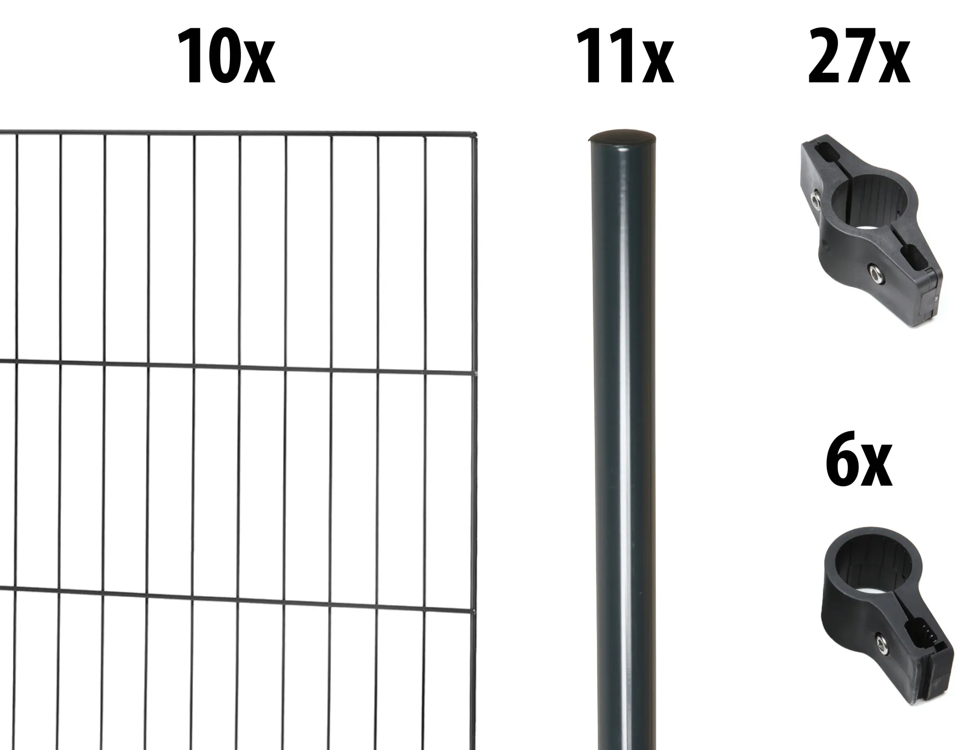 Floraworld Einstabmatten-Zaun Set Classic 20 m 200 x 125 cm inkl. 11x Pfosten 175 cm anthrazit