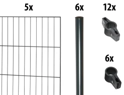 Floraworld Einstabmatten-Zaun Set Classic 10 m 200 x 125 cm inkl. 6 Pfosten 175 cm anthrazit