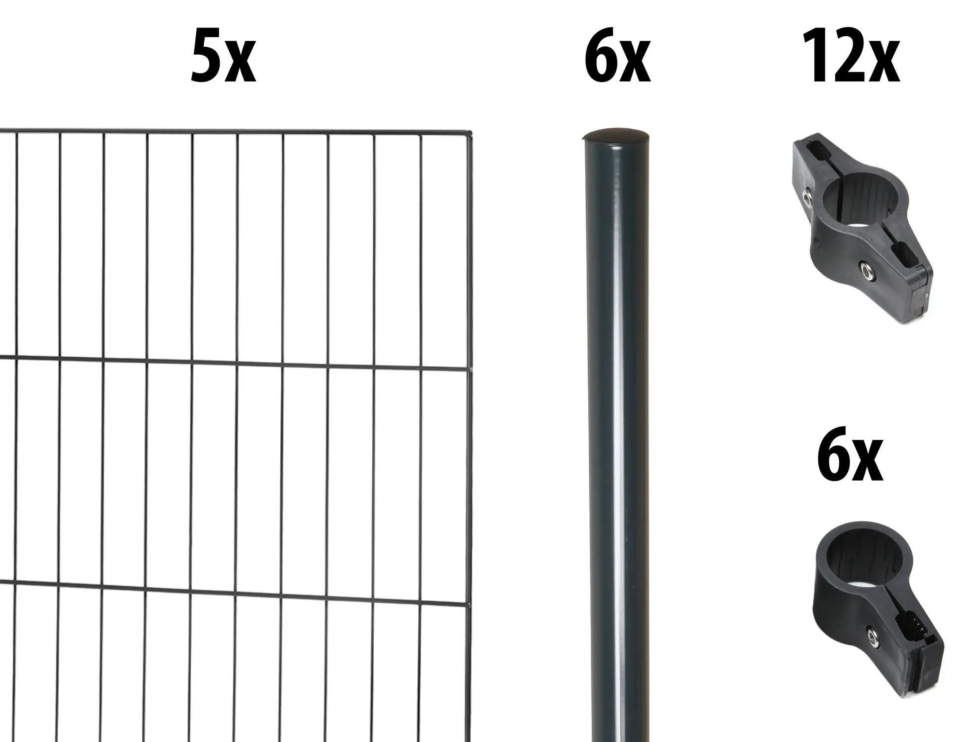 Floraworld Einstabmatten-Zaun Set Classic 10 m 200 x 125 cm inkl. 6 Pfosten 175 cm anthrazit
